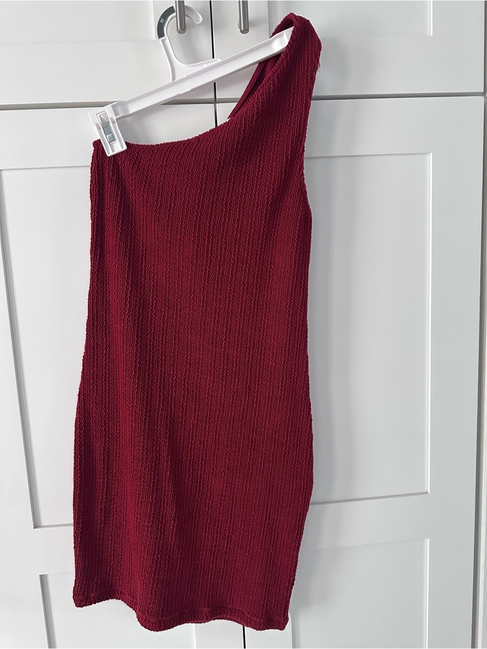 H&M One-Shoulder Knit Dress in Wine Red S